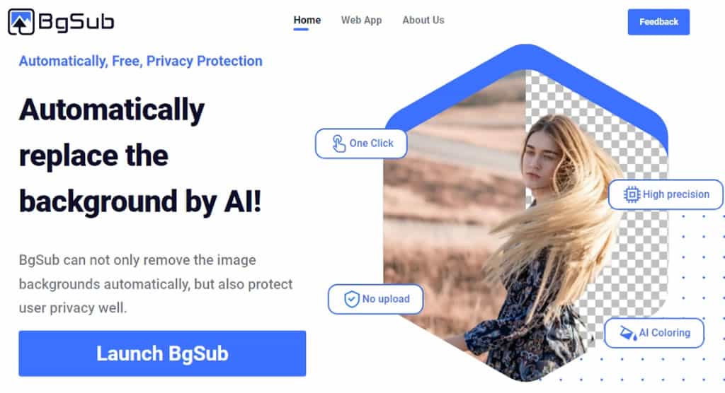 BgSub：AI刪除與替換圖片背景免費線上工具，無需上傳檔案