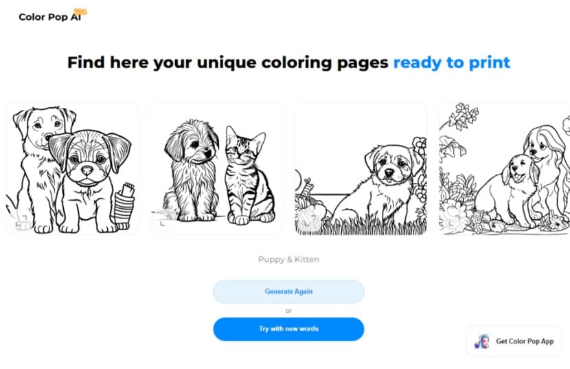 Color Pop AI 用文字描述讓 AI 產生著色圖紙 Color Pop AI 用文字描述讓 AI 產生著色圖紙