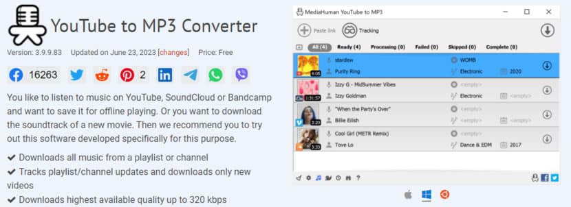 MediaHuman YouTube to MP3 線上影片轉 MP3 免費工具，可轉TikTok、YouTube、Facebook等