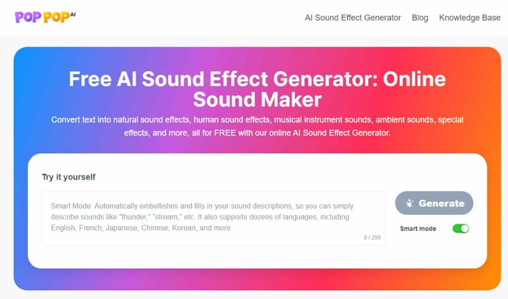 PopPop AI Free AI Sound Effect Generator：簡單輸入文字即用 AI 生成 WAV 音樂