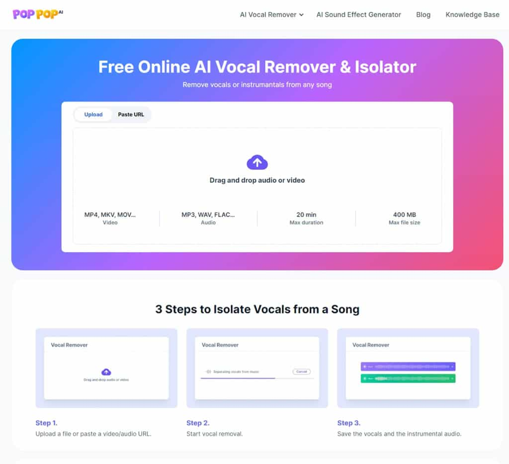 PopPop AI Vocal Remover &amp; Isolator：快速將人聲與伴奏音樂用 AI 分離成單獨的 MP3 檔案
