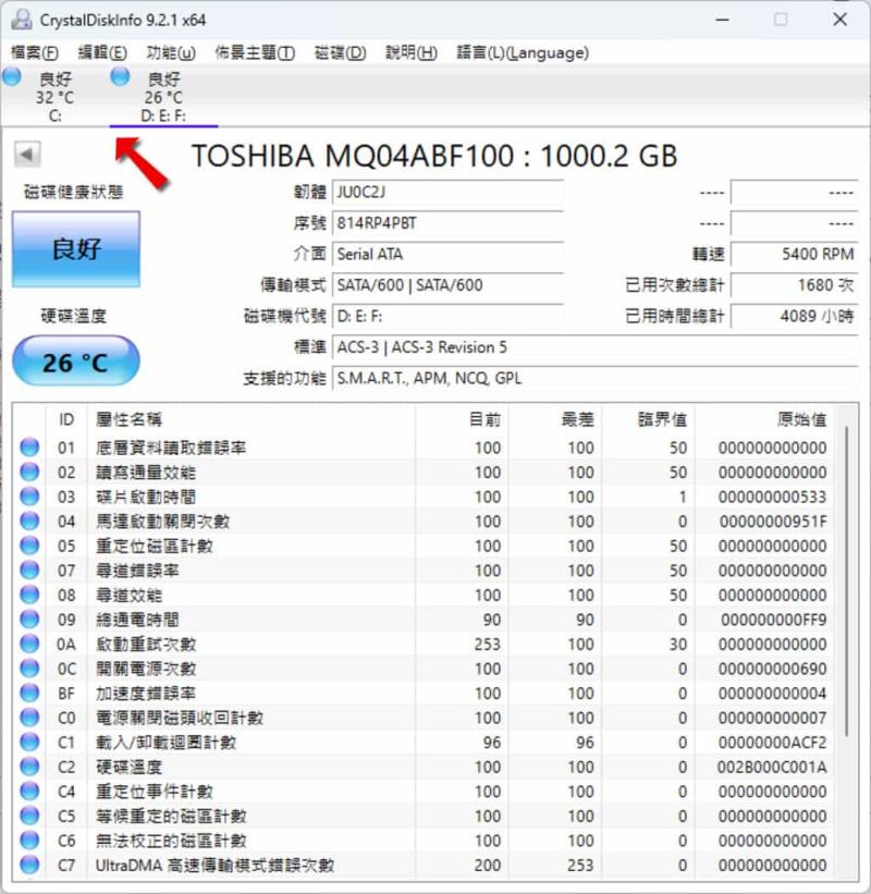 CrystalDiskInfo 硬碟資訊檢測工具，支援 SSD 固態硬碟