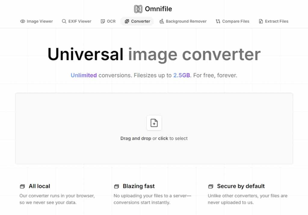 免費線上批量圖片格式轉換工具：Omnifile Universal image converter，支援 90 多種圖檔格式