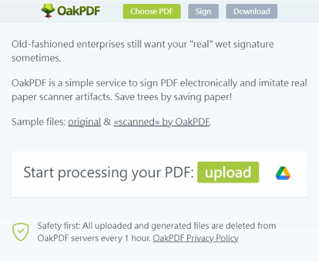 OakPDF：免費模擬 PDF 掃描器效果，輕鬆加入手寫電子簽名的線上工具