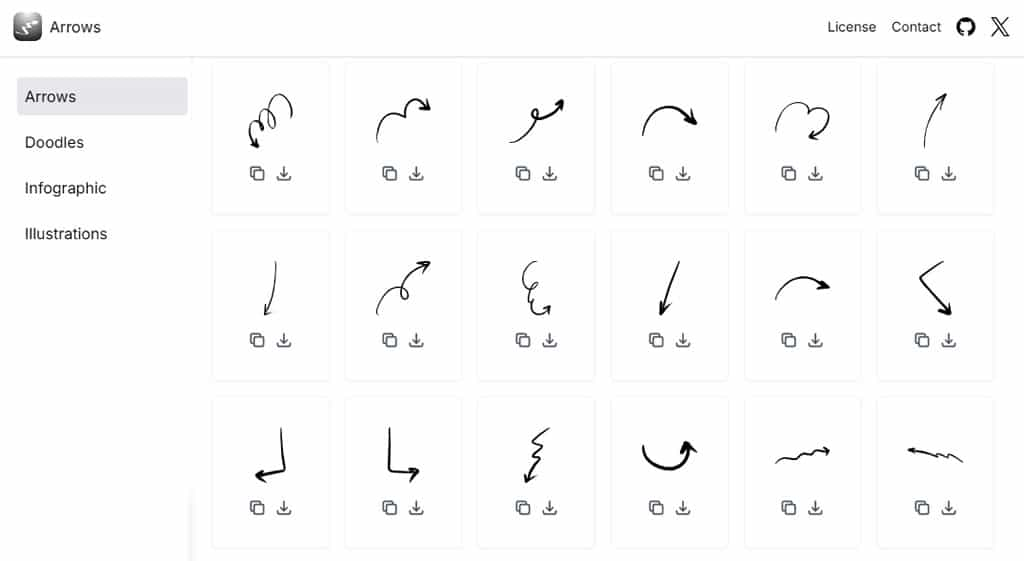 Handy Arrows：提供手繪箭頭與插圖的免費 SVG 素材庫，支援轉換為 React 元件