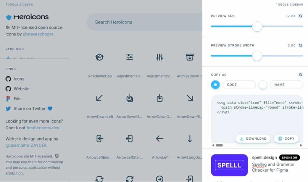 Heroicons：由 Tailwind CSS 出品的免費 SVG 圖示庫，支援 Vue、React 前端框架
