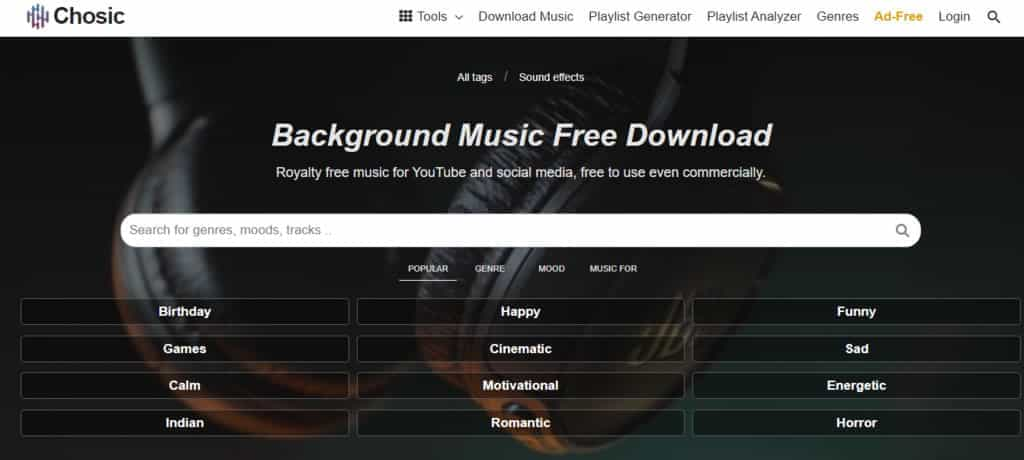 Chosic 免費背景音樂上千首，可用於影片創作