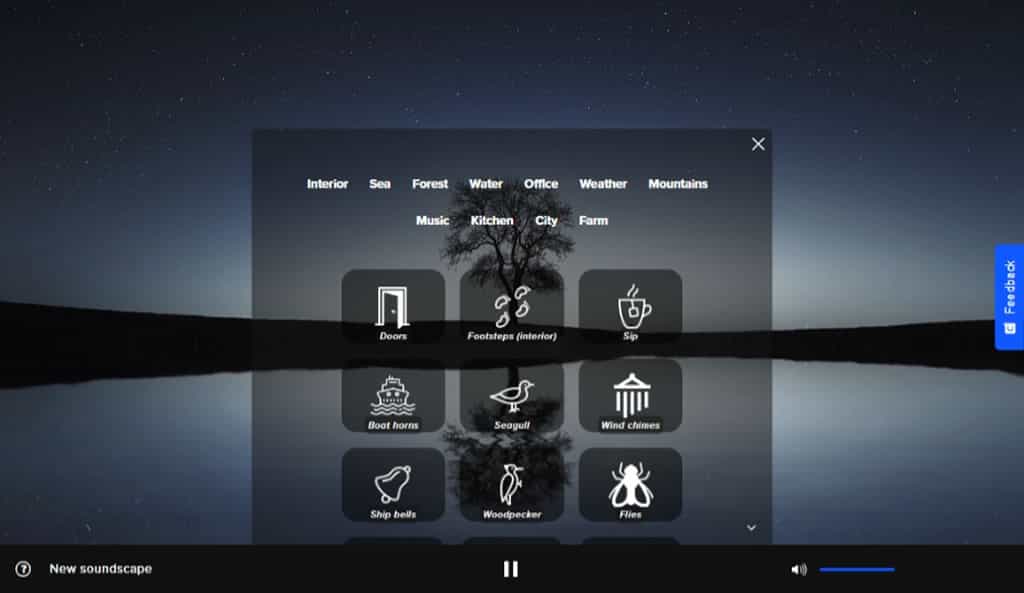 Soundescape 免費線上環境音效播放器，多達 30 種音效可自由搭配