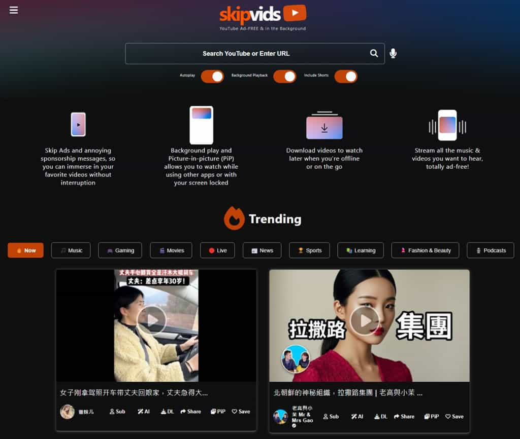 Skipvids 無廣告觀看 YouTube 影片，還可下載、AI 摘要、手機背景播放