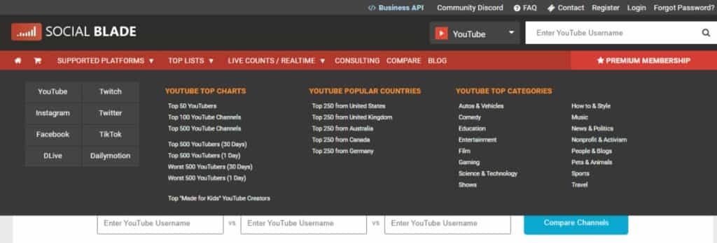 Social Blade 提供網紅頻道數據統計,包含預估收入,支援 YouTube、TikTok、Instagram 等平台 Social Blade 提供網紅頻道數據統計,包含預估收入,支援 YouTube、TikTok、Instagram 等平台