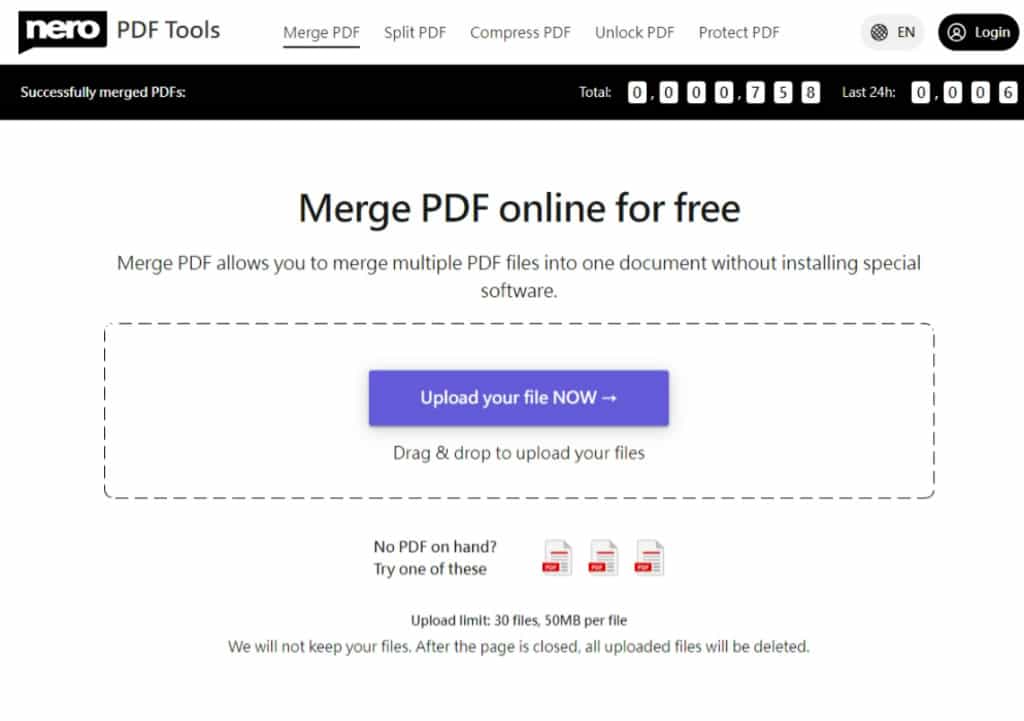 nero PDF Tools：免費中文線上 PDF 工具，合併、分割、壓縮、解鎖及保護 PDF 檔案