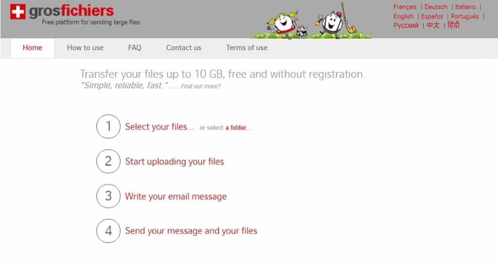 GrosFichiers 瑞士製免費大型檔案傳輸服務,一次可傳 10GB GrosFichiers 瑞士製免費大型檔案傳輸服務,一次可傳 10GB