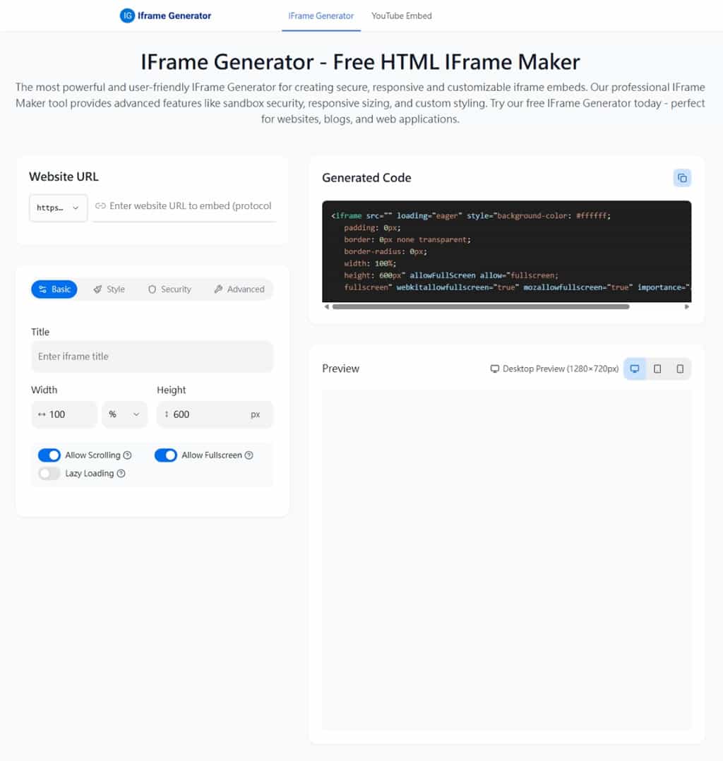 IFrame Generator 線上工具,快速生成 HTML iframe 與 YouTube 內嵌碼 IFrame Generator 線上工具,快速生成 HTML iframe 與 YouTube 內嵌碼