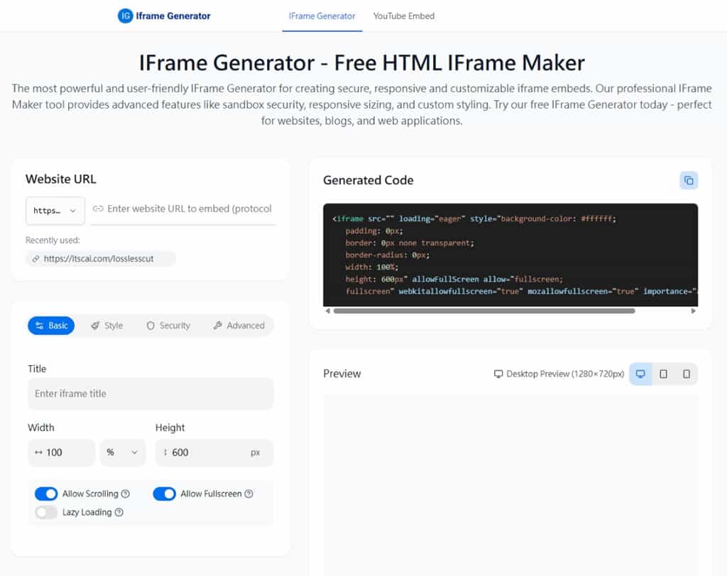 IFrame Generator 線上工具,快速生成 HTML iframe 與 YouTube 內嵌碼 IFrame Generator 線上工具,快速生成 HTML iframe 與 YouTube 內嵌碼