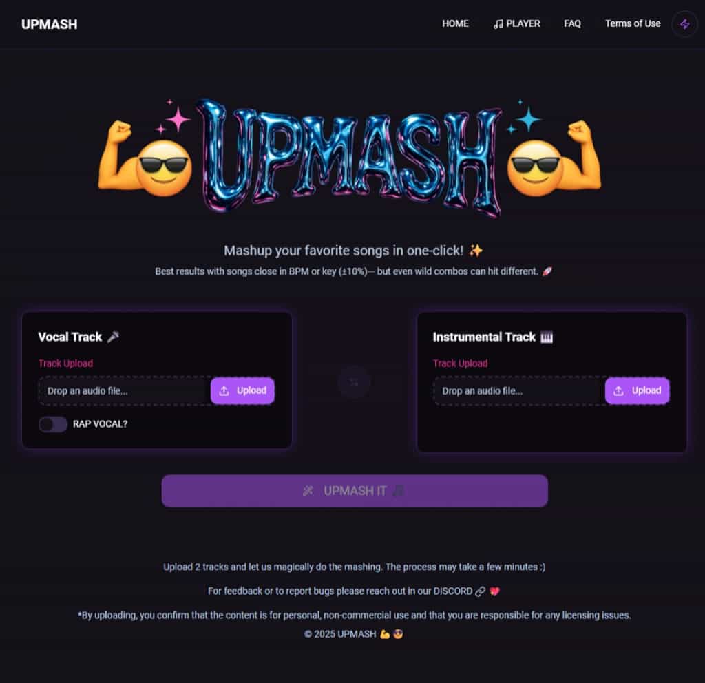 UPMASH 免費線上音樂混音工具：一鍵自動合成你的專屬 Mashup