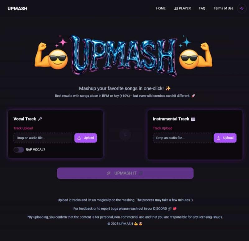 UPMASH 免費線上音樂混音工具：一鍵自動合成你的專屬 Mashup
