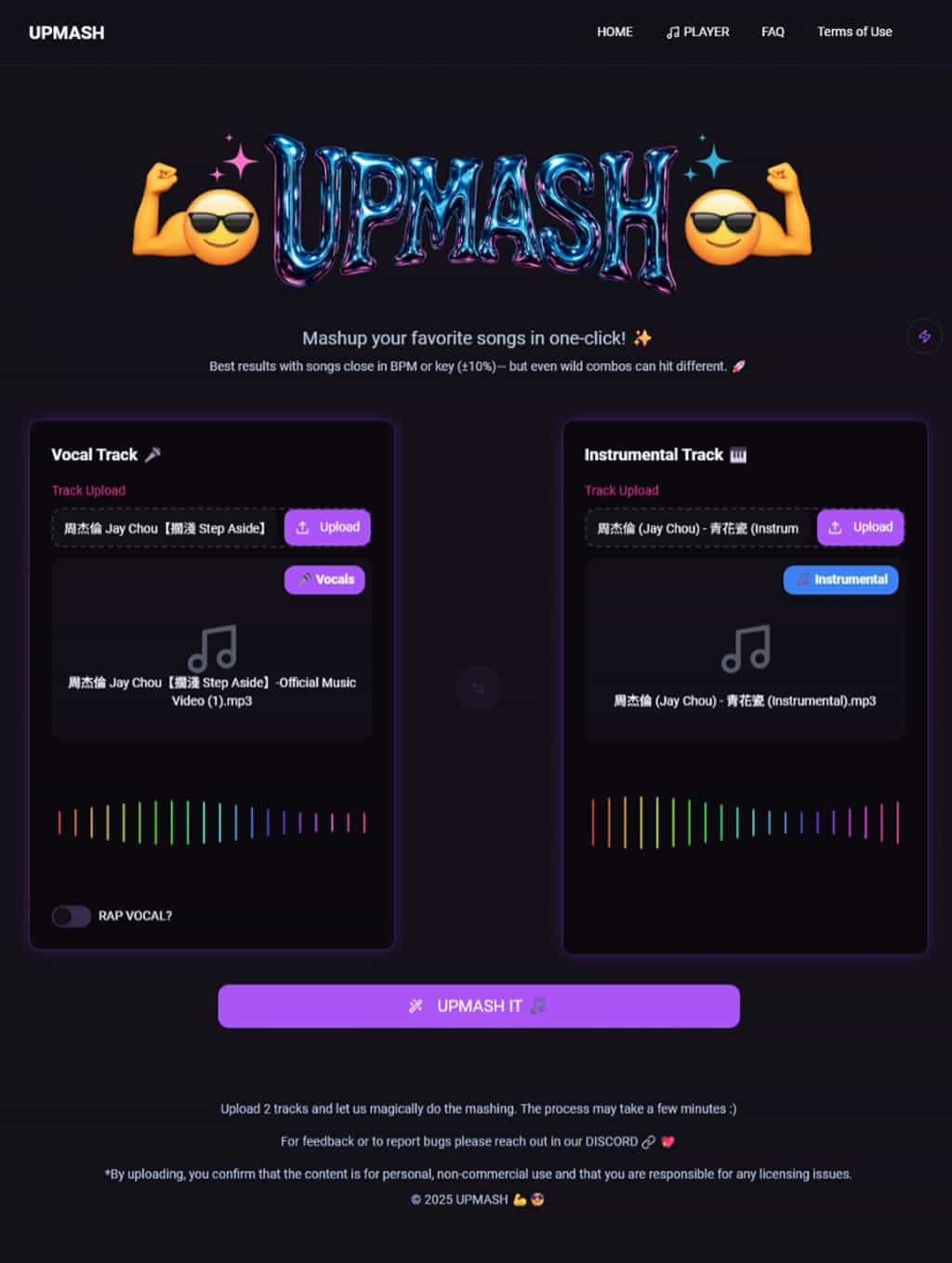 UPMASH 免費線上音樂混音工具:一鍵自動合成你的專屬 Mashup UPMASH 免費線上音樂混音工具:一鍵自動合成你的專屬 Mashup
