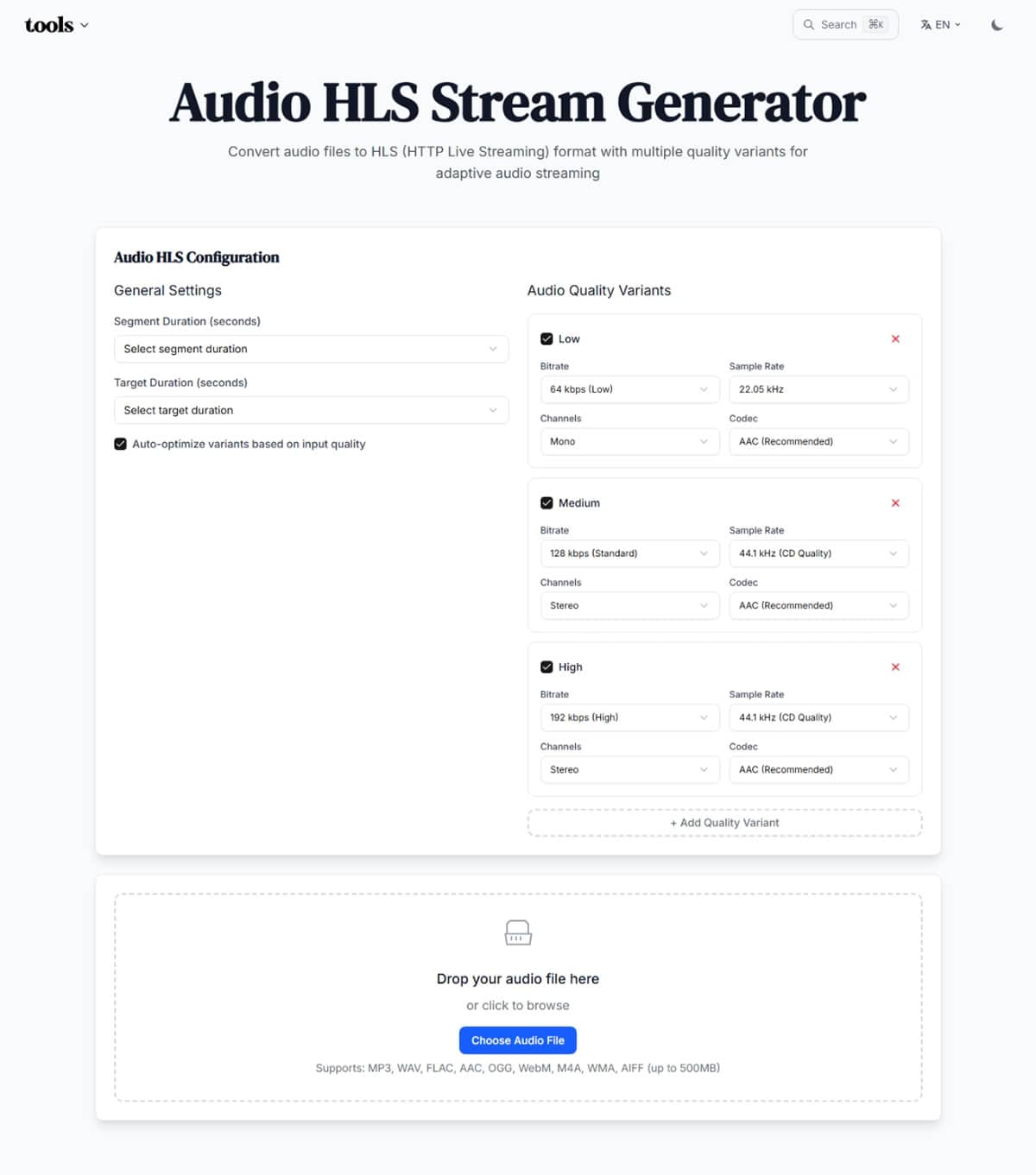 HLS Audio Generator：免費線上音訊串流轉換工具，輕鬆製作自適應音質播放