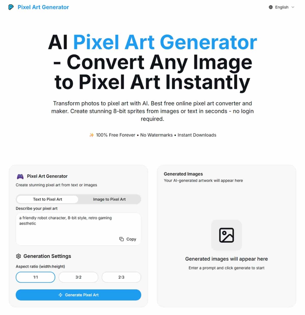 Pixel Art Generator：免費像素藝術 AI 工具，支援提示詞與圖片上傳