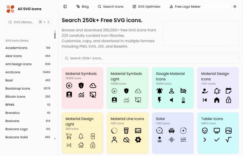 All SVG Icons：一站整合 25 萬＋免費圖示資源，設計師必收藏的圖示搜尋工具