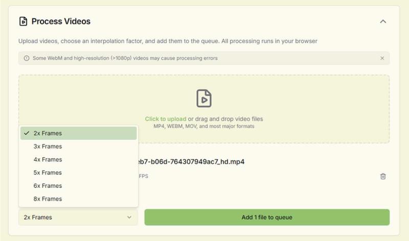 Sheas FrameG 免費線上影片補幀工具，舊影片、低 FPS 影片一鍵提升流暢度