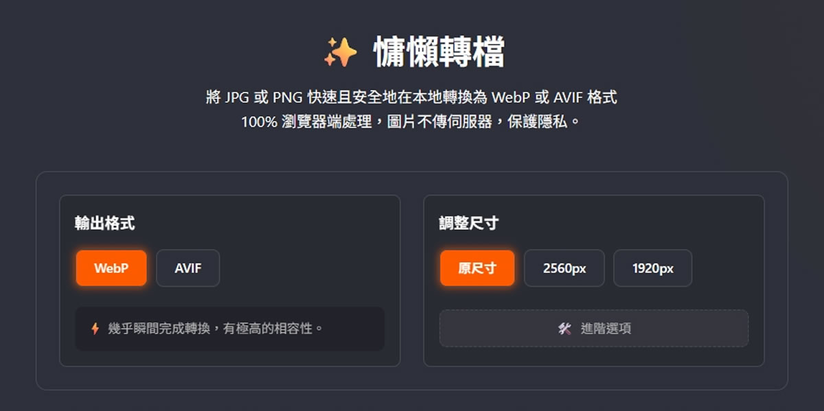 慵懶轉檔 Lazy Image Converter： 免費 WebP／AVIF 本機圖片轉換工具，支援資料夾上傳