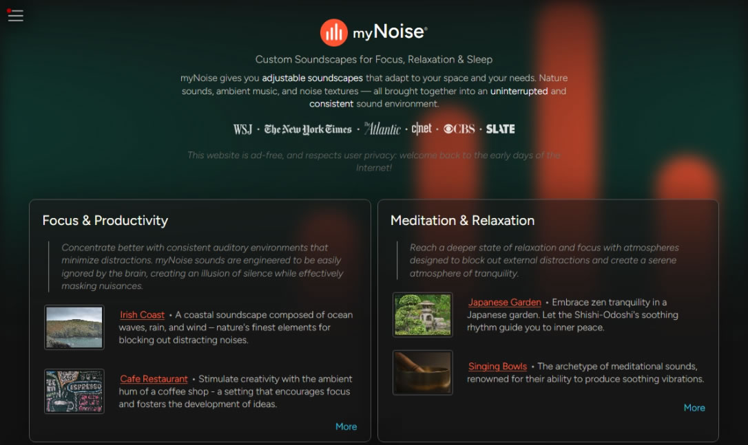 myNoise 免費環境音網站：無廣告、可客製化，專注放鬆助眠一站搞定