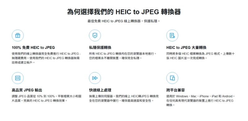 HEIC to JPG 免費工具：瀏覽器本地轉檔，照片不離開你的裝置