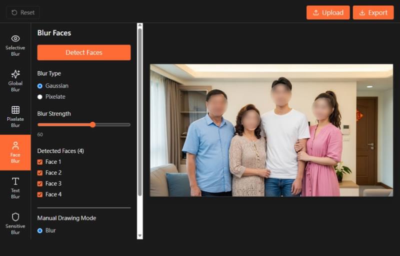 免上傳伺服器的線上圖片模糊工具 blur-image.org：AI 自動偵測臉部、文字、個資一次搞定
