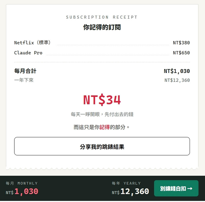 免註冊、資料不上傳！免費「訂閱獵人」幫你記住訂閱，還能在漲價前寄信通知你